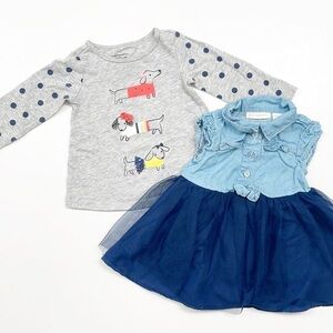 First Impressions baby girls dog print top + denim tutu dress